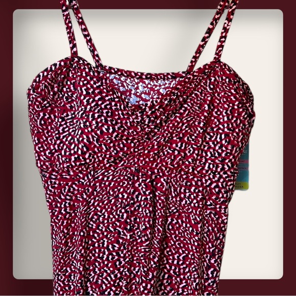 SWIM SOLUTIONS Women's Red Stretch Tummy Control Flyaway Sweetheart Swimdress 22 - Picture 3 of 16